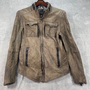 Mauritius Leather Jacket Women Medium Brown Distressed Moto Biker Zip Pocket